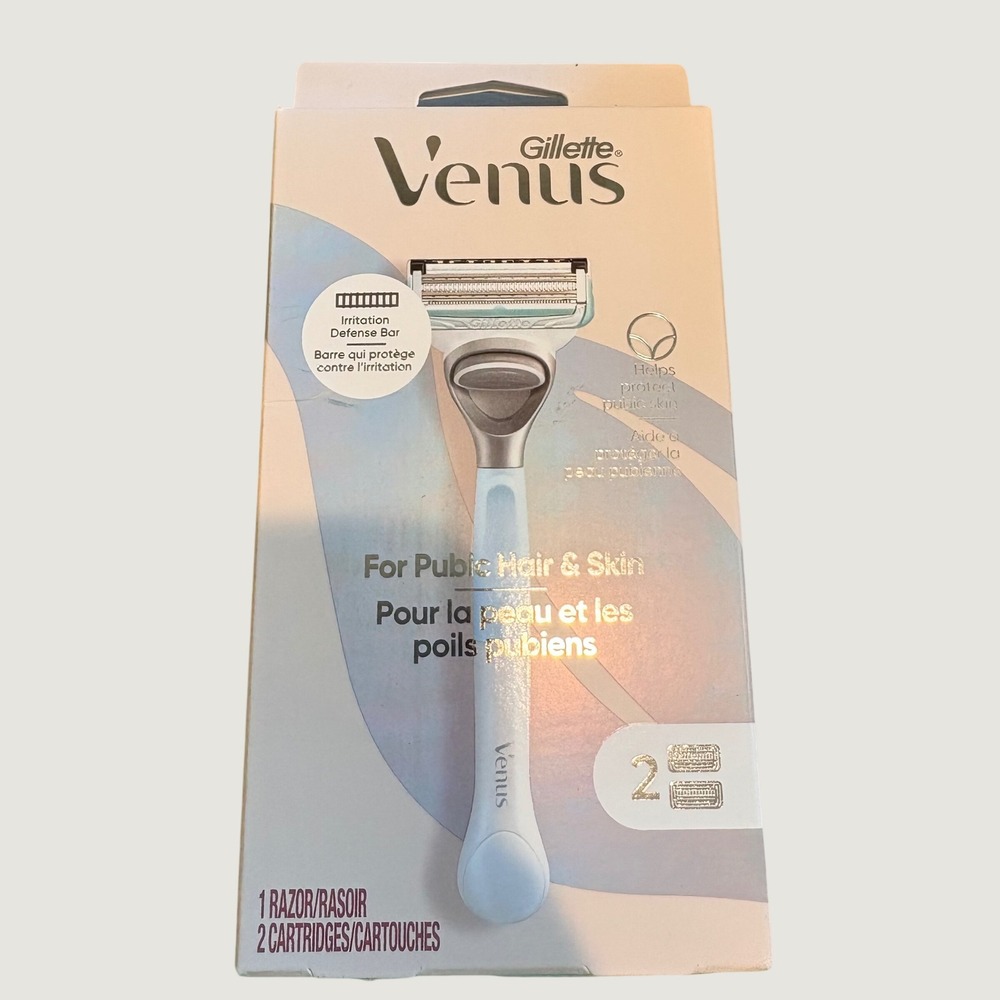 Gillette Venus Razor for Pubic Hair and Skin White 2 Cartridges NEW Grooming